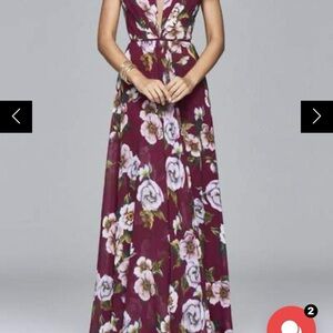 Faviana Burgundy Floral Maxi Dress